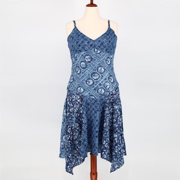 Lauren Ralph Lauren Women Blue Linen Patchwork-Print Flare Midi Dress Size 12 - Picture 3 of 5